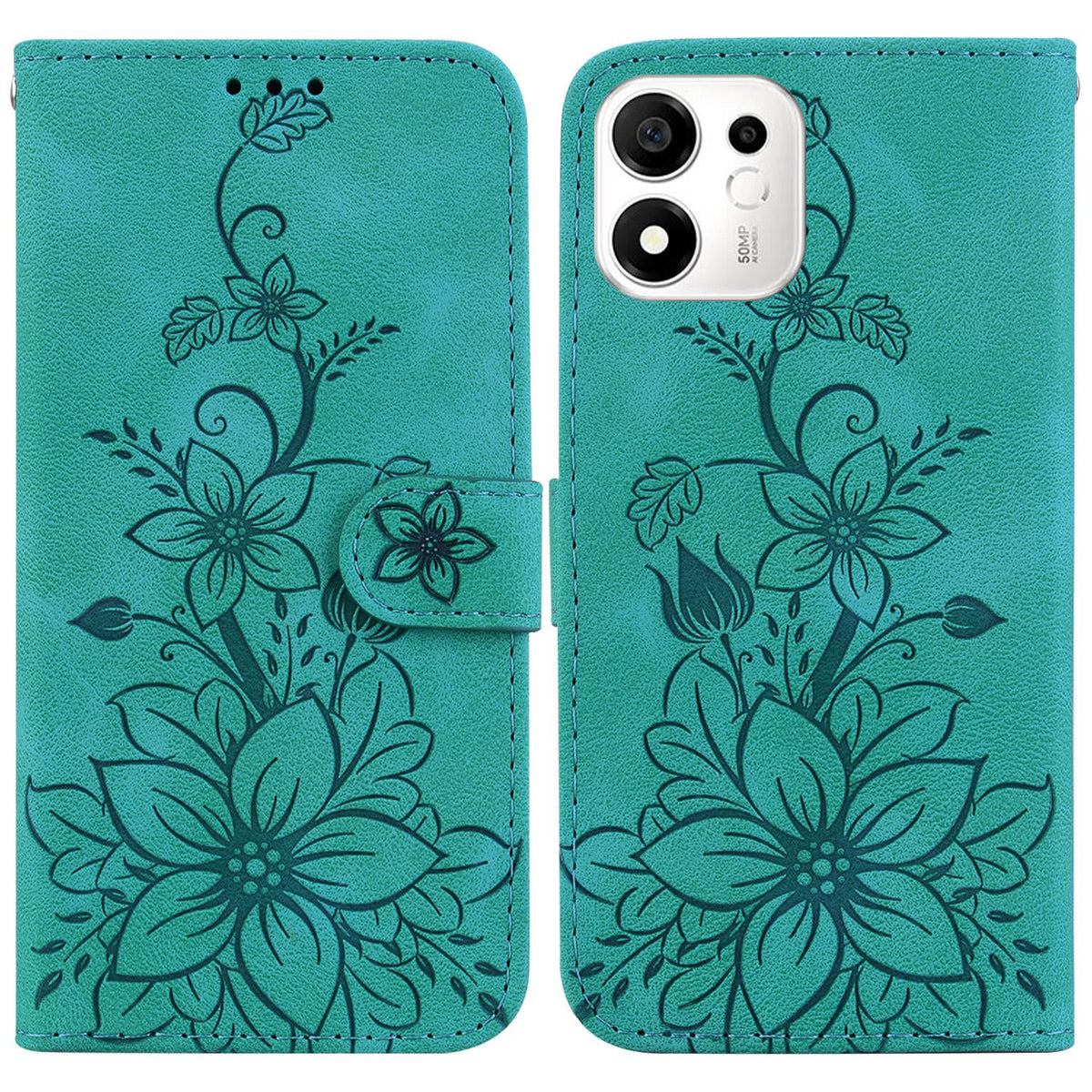 For Honor 600 Smart 5G Lily Embossed Leather Phone Case - Green - EDA005884625A