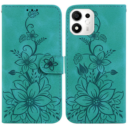 For Honor 600 Smart 5G Lily Embossed Leather Phone Case - Green - EDA005884625A