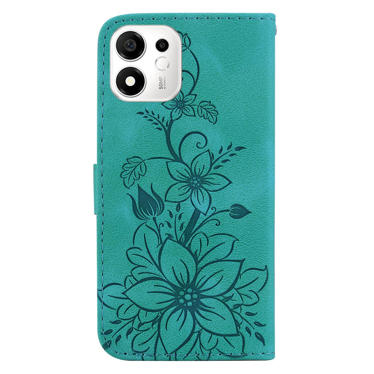 For Honor 600 Smart 5G Lily Embossed Leather Phone Case - Green - EDA005884625A