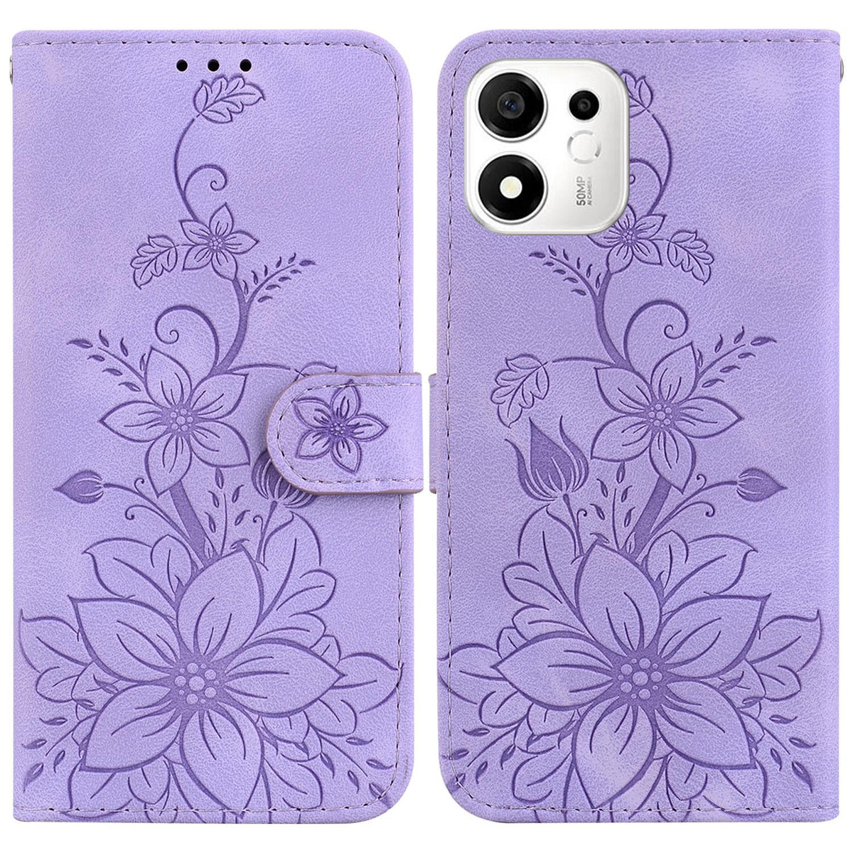 For Honor 600 Smart 5G Lily Embossed Leather Phone Case - Purple - EDA005884625B