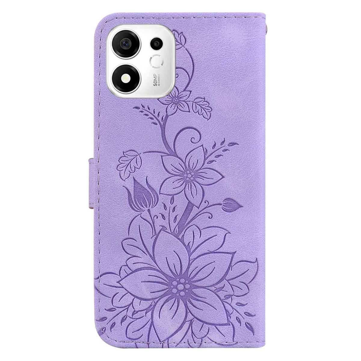 For Honor 600 Smart 5G Lily Embossed Leather Phone Case - Purple - EDA005884625B