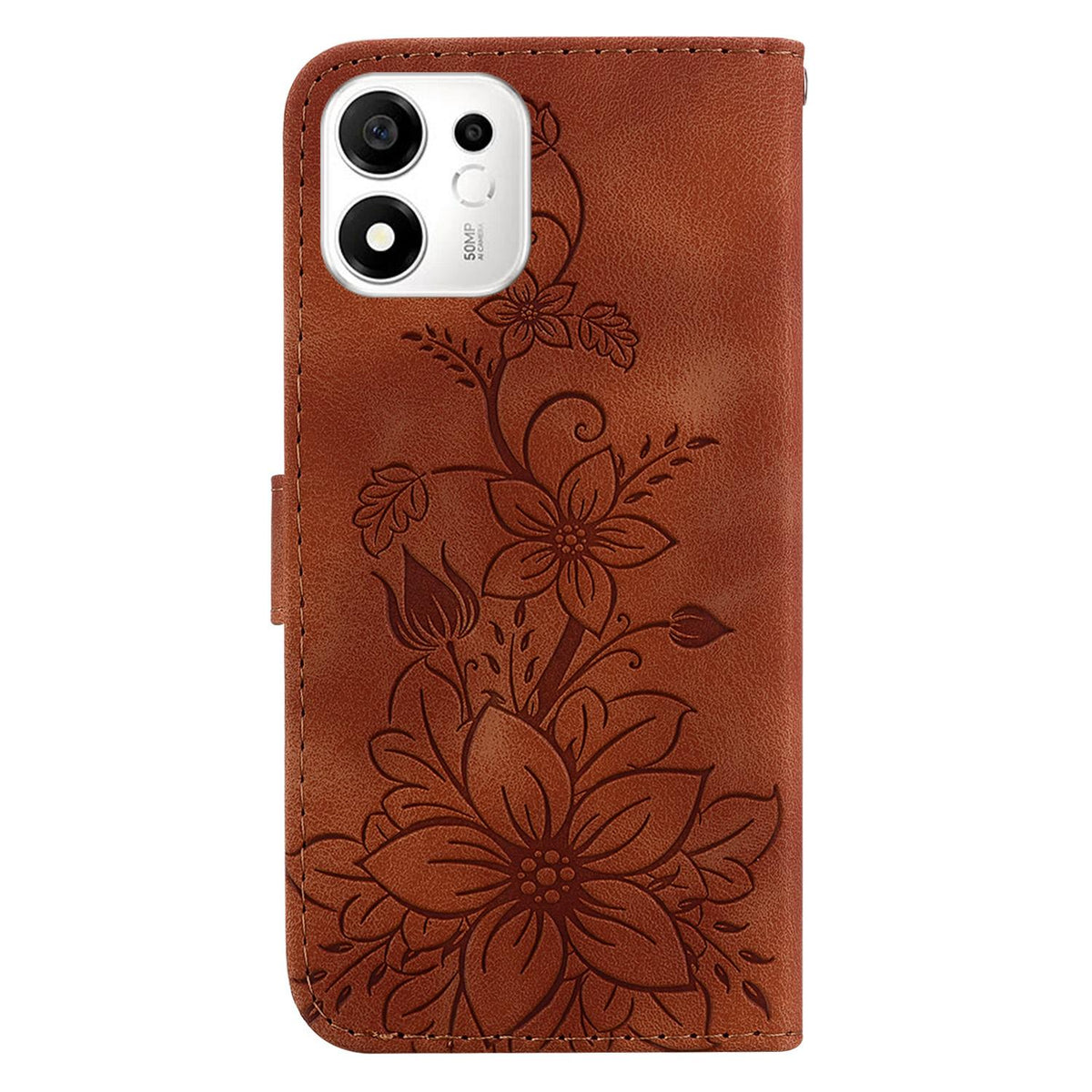 For Honor 600 Smart 5G Lily Embossed Leather Phone Case - Brown - EDA005884625C