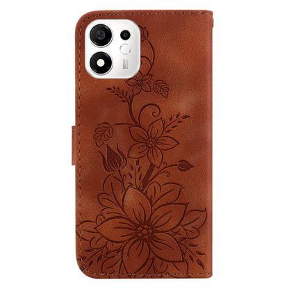 For Honor 600 Smart 5G Lily Embossed Leather Phone Case - Brown - EDA005884625C