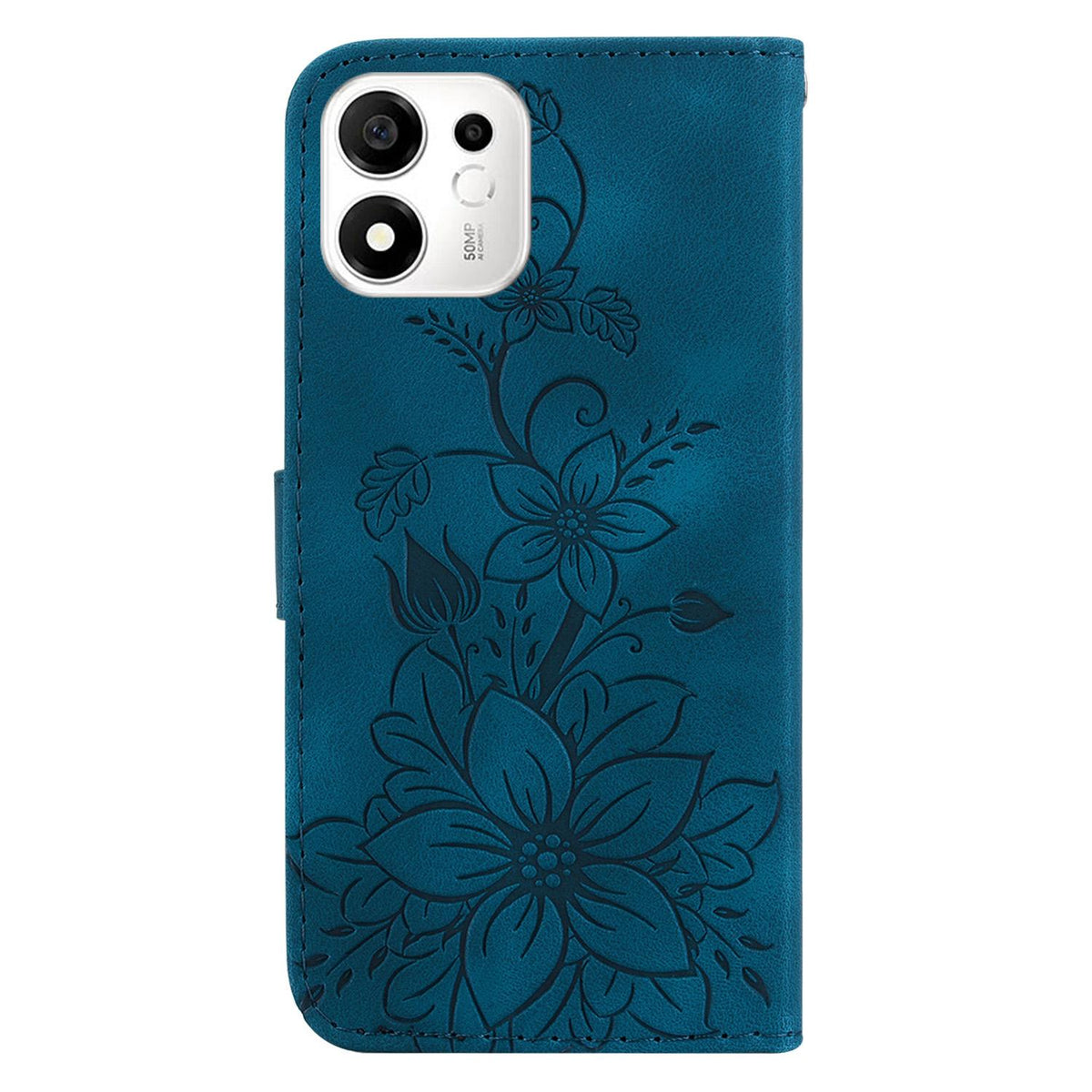 For Honor 600 Smart 5G Lily Embossed Leather Phone Case - Dark Blue - EDA005884625D