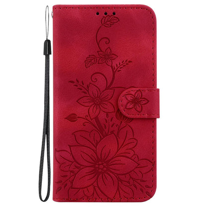 For Honor 600 Smart 5G Lily Embossed Leather Phone Case - Red - EDA005884625E