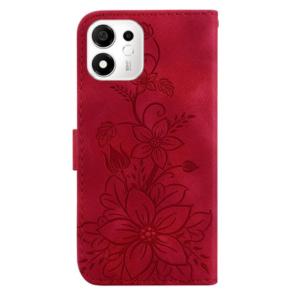 For Honor 600 Smart 5G Lily Embossed Leather Phone Case - Red - EDA005884625E