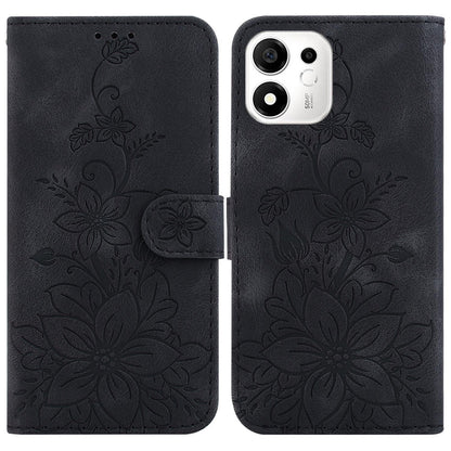 For Honor 600 Smart 5G Lily Embossed Leather Phone Case - Black - EDA005884625F