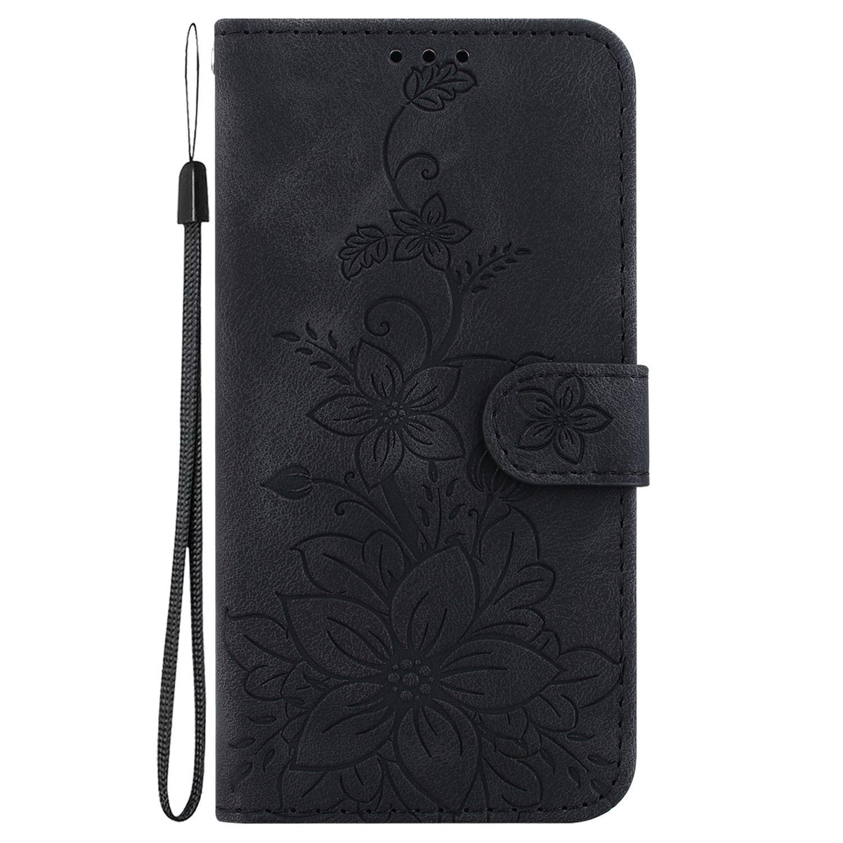 For Honor 600 Smart 5G Lily Embossed Leather Phone Case - Black - EDA005884625F