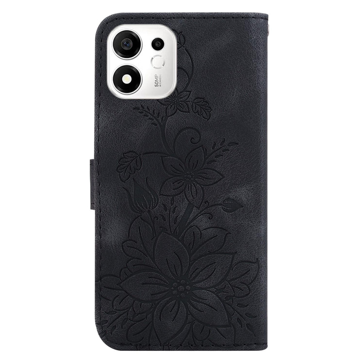 For Honor 600 Smart 5G Lily Embossed Leather Phone Case - Black - EDA005884625F