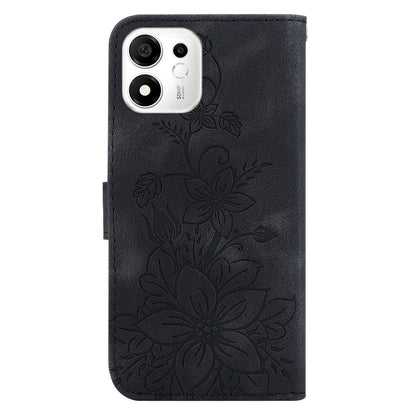 For Honor 600 Smart 5G Lily Embossed Leather Phone Case - Black - EDA005884625F