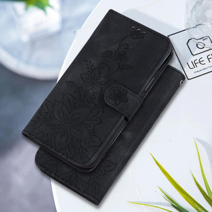 For Honor 600 Smart 5G Lily Embossed Leather Phone Case - Black - EDA005884625F