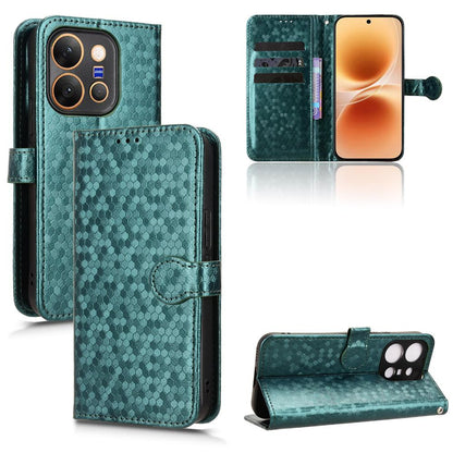 For vivo X300 E 5G Honeycomb Dot Texture Leather Phone Case - Green - EDA005907845D