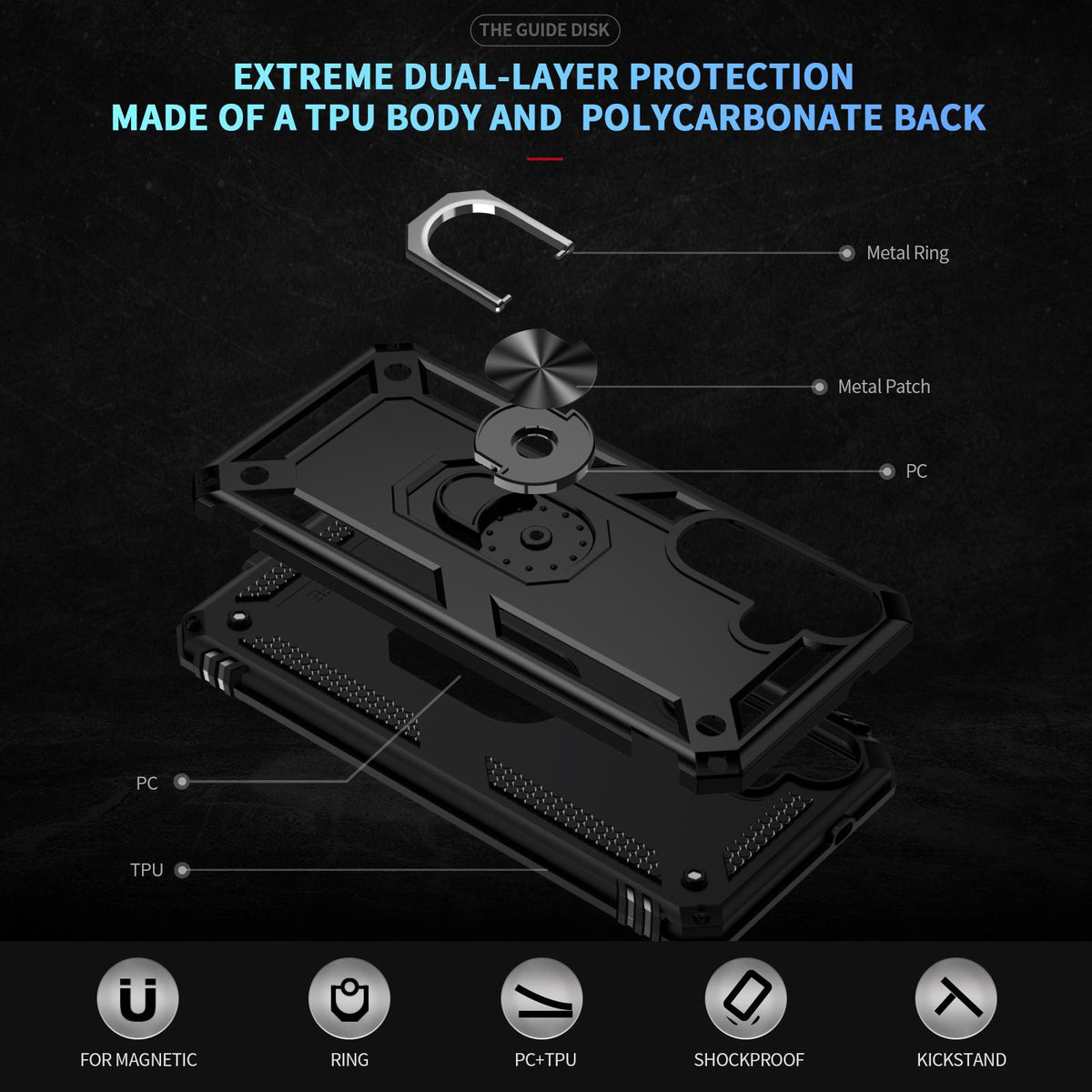 For Galaxy S26 FE 5G Shockproof TPU + PC Phone Case - Black - EDA005908113A