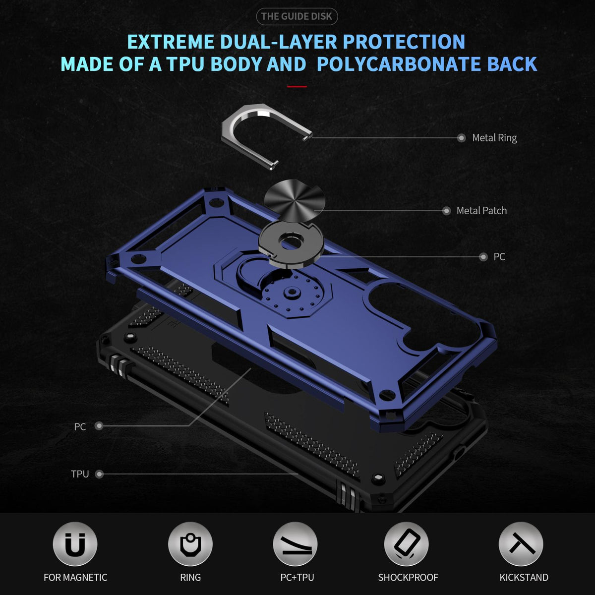 For Galaxy S26 FE 5G Shockproof TPU + PC Phone Case - Blue - EDA005908113D