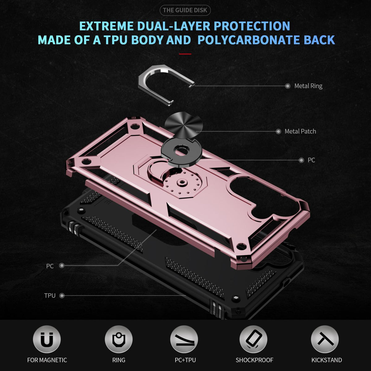 For Galaxy S26 FE 5G Shockproof TPU + PC Phone Case - Rose Gold - EDA005908113E