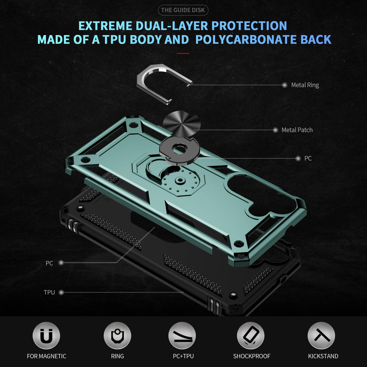 For Galaxy S26 FE 5G Shockproof TPU + PC Phone Case - Dark Green - EDA005908113F
