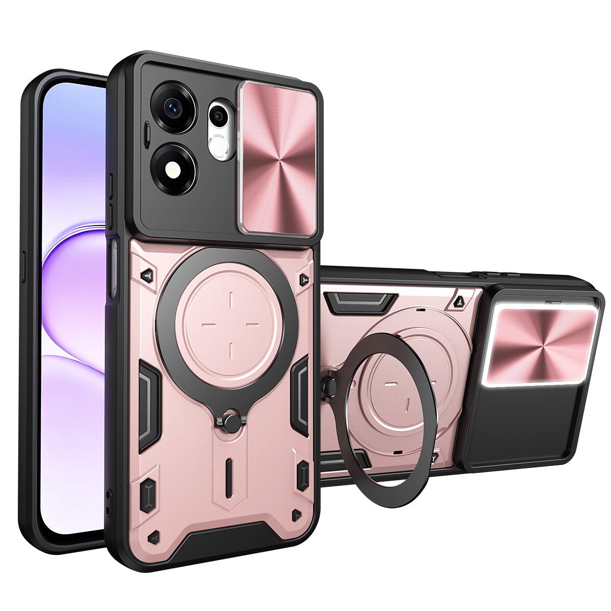 For Honor 600 Smart 5G CD Texture Sliding Camshield Magnetic Holder Phone Case(Pink)