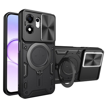 For Honor 600 Smart 5G CD Texture Sliding Camshield Magnetic Holder Phone Case(Black)