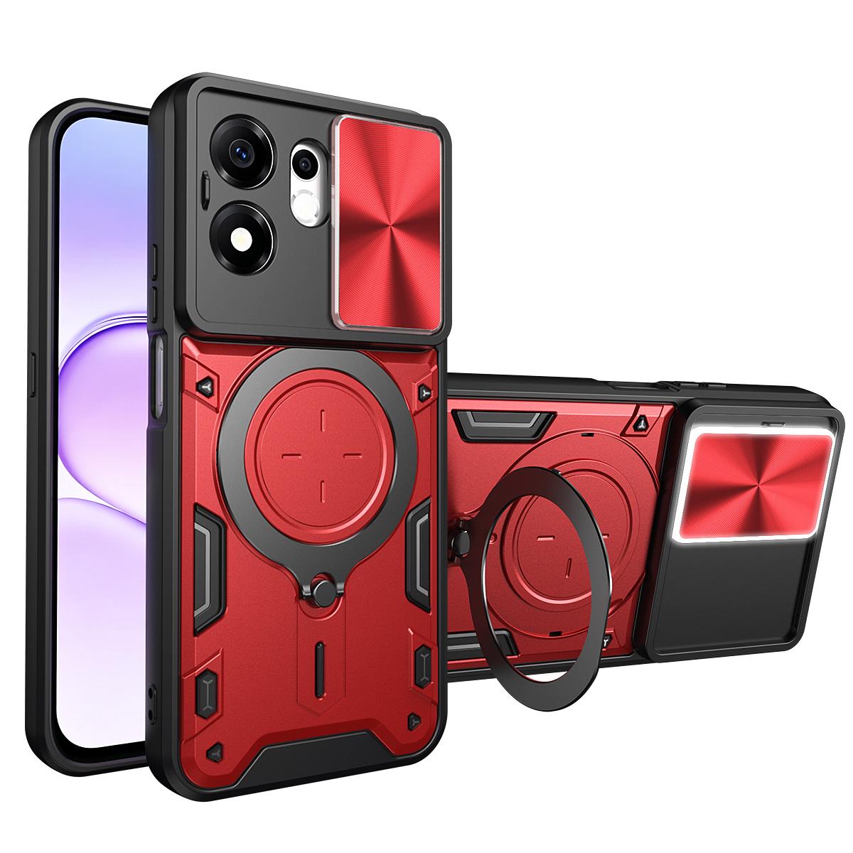 For Honor 600 Smart 5G CD Texture Sliding Camshield Magnetic Holder Phone Case(Red)