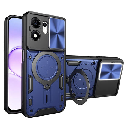 For Honor 600 Smart 5G CD Texture Sliding Camshield Magnetic Holder Phone Case(Blue)