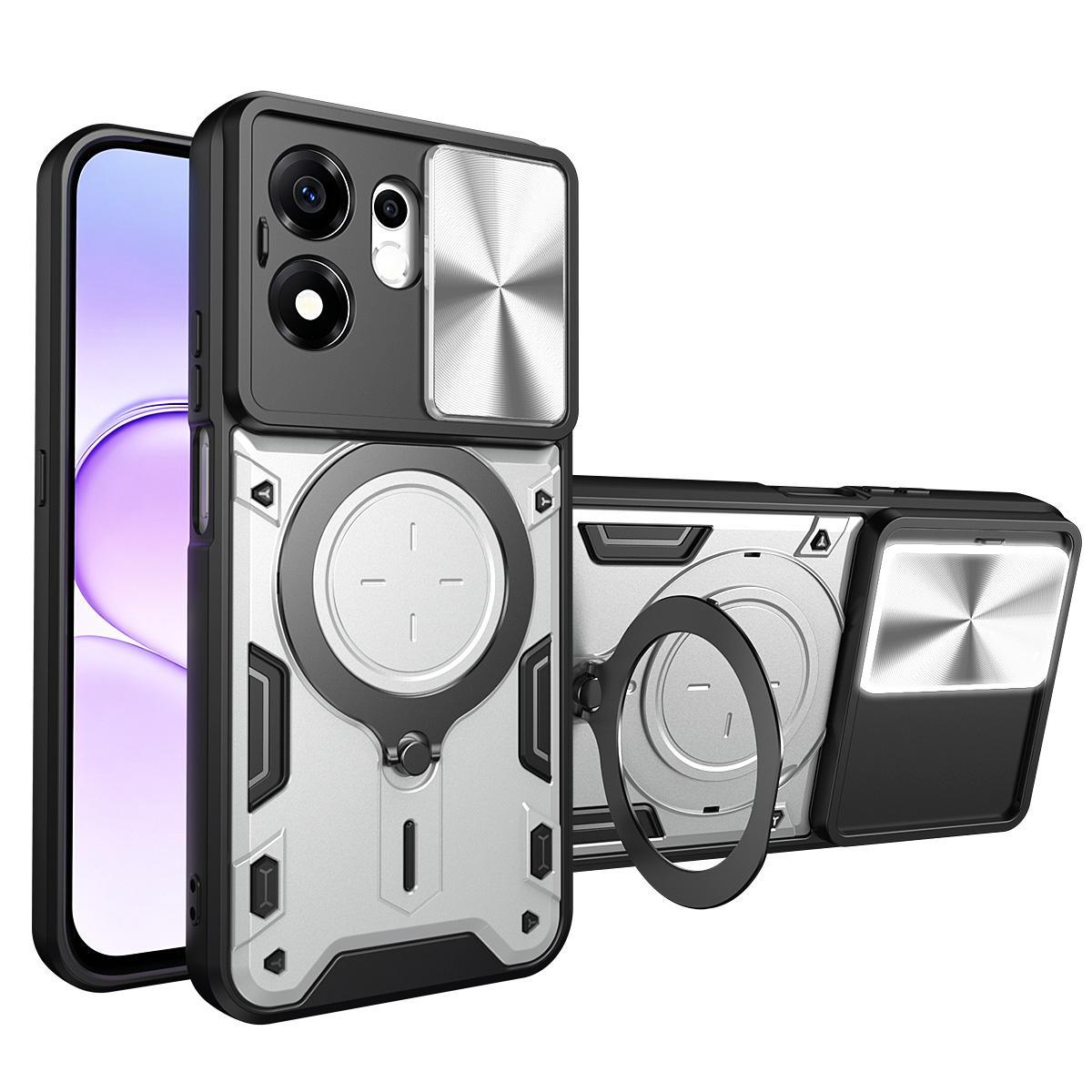 For Honor 600 Smart 5G CD Texture Sliding Camshield Magnetic Holder Phone Case(Silver)