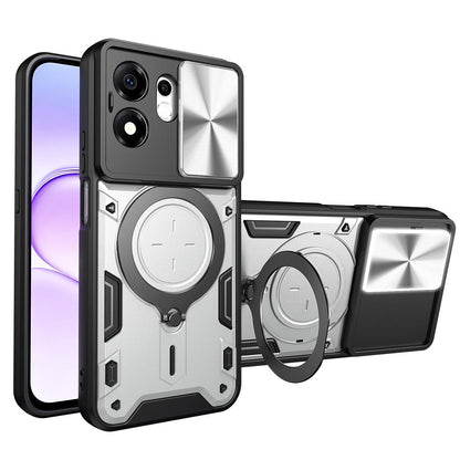 For Honor 600 Smart 5G CD Texture Sliding Camshield Magnetic Holder Phone Case(Silver)