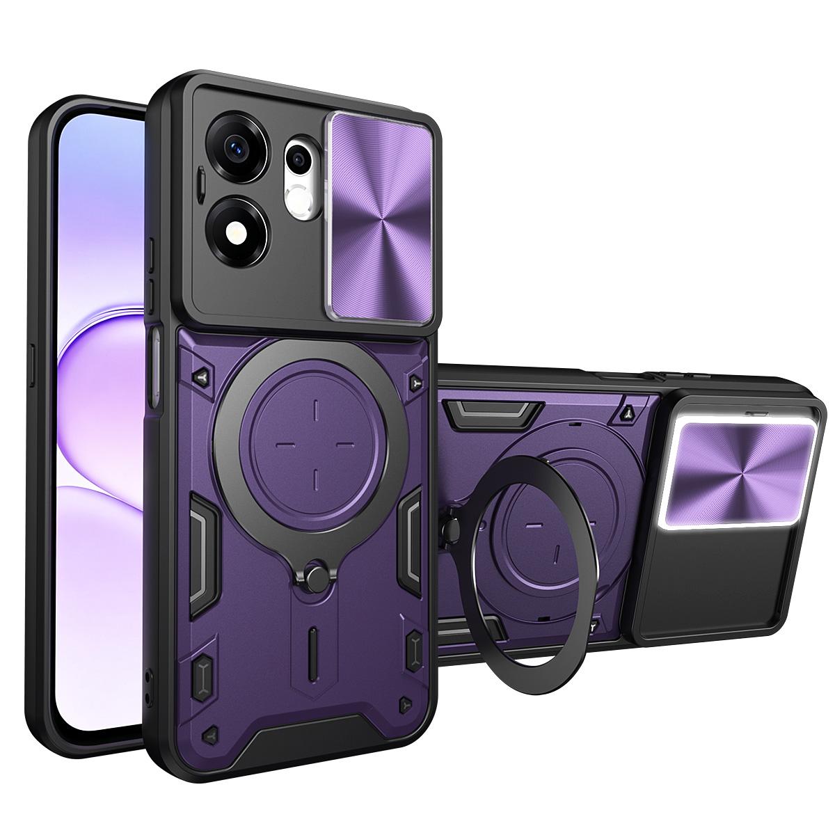For Honor 600 Smart 5G CD Texture Sliding Camshield Magnetic Holder Phone Case(Purple)