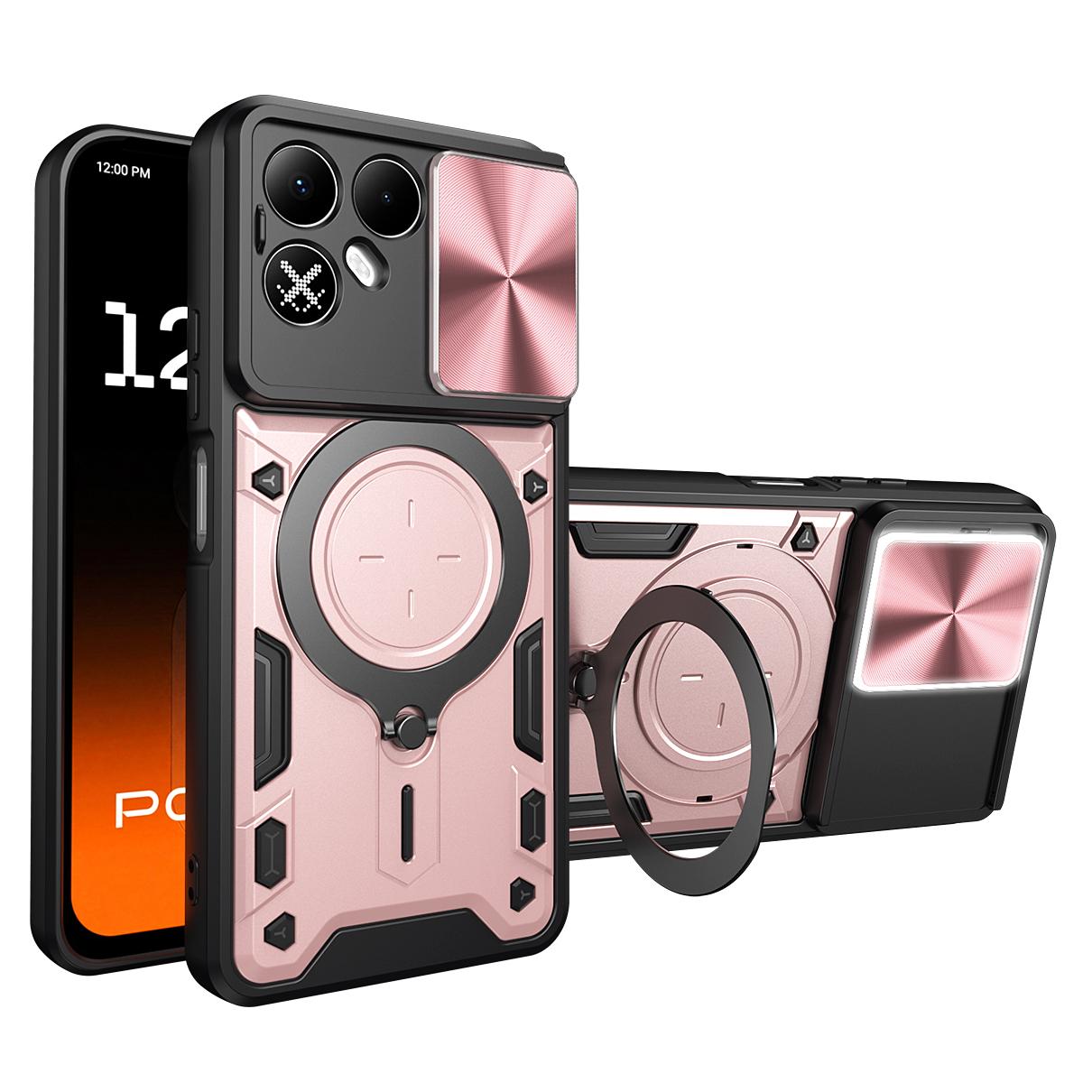 For Tecno Pova 8 5G CD Texture Sliding Camshield Magnetic Holder Phone Case(Pink)