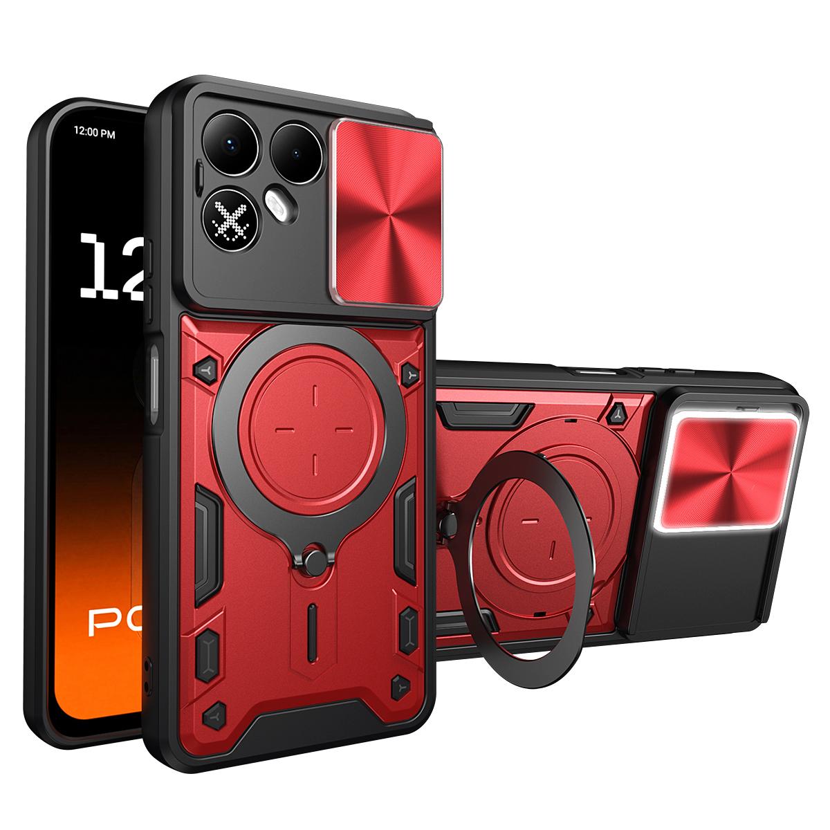 For Tecno Pova 8 5G CD Texture Sliding Camshield Magnetic Holder Phone Case(Red)