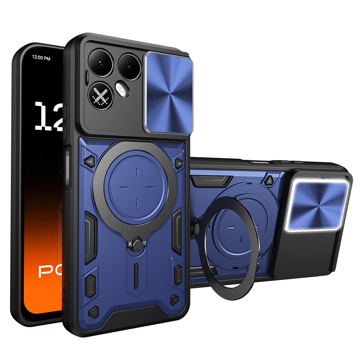 For Tecno Pova 8 5G CD Texture Sliding Camshield Magnetic Holder Phone Case(Blue)
