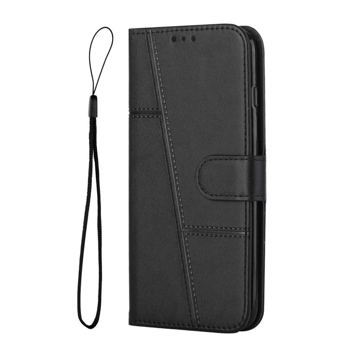 For OPPO Reno16 / Reno16 Pro 5G Global Stitching Calf Texture Buckle Leather Phone Case - Black - EDA005933327A
