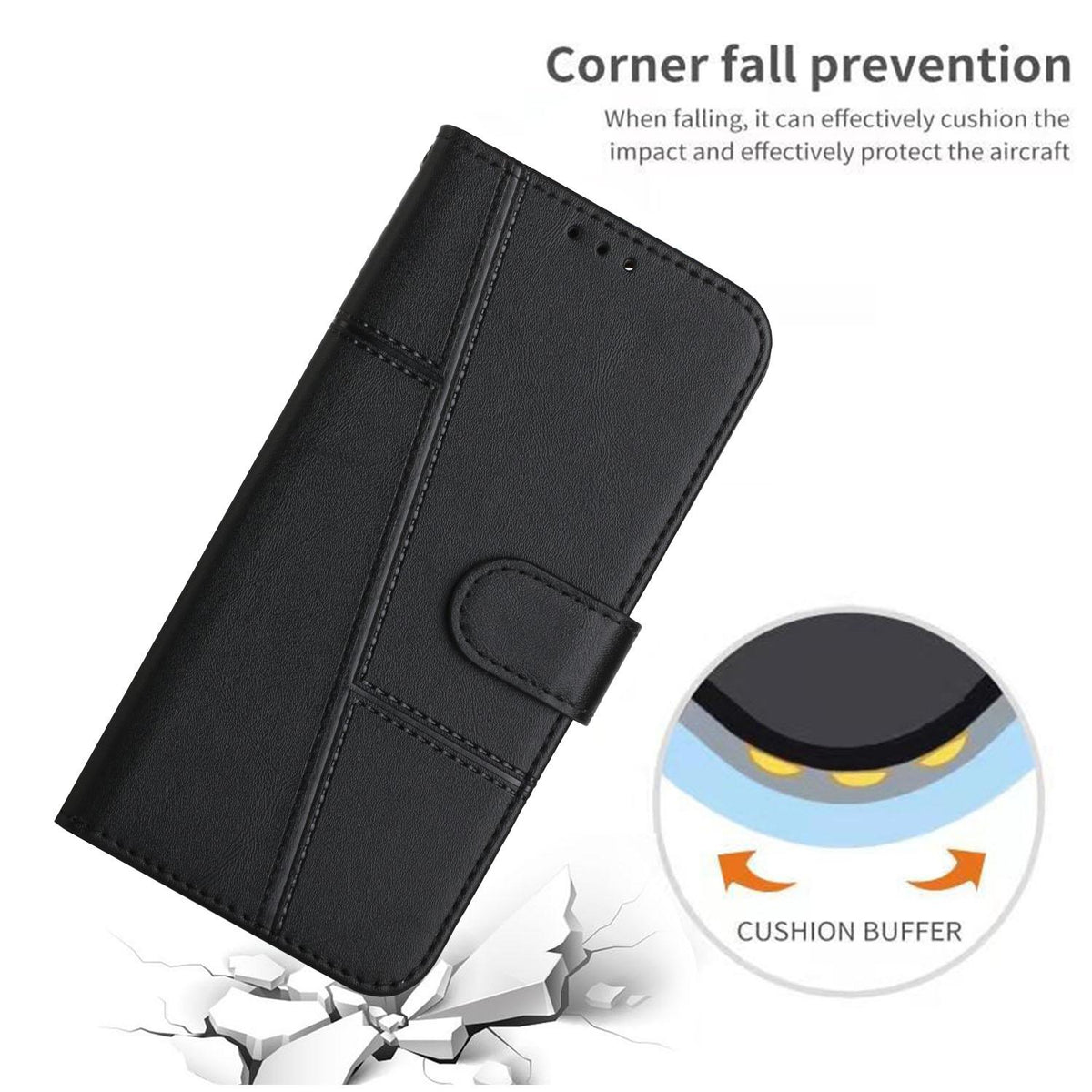 For OPPO Reno16 / Reno16 Pro 5G Global Stitching Calf Texture Buckle Leather Phone Case - Black - EDA005933327A