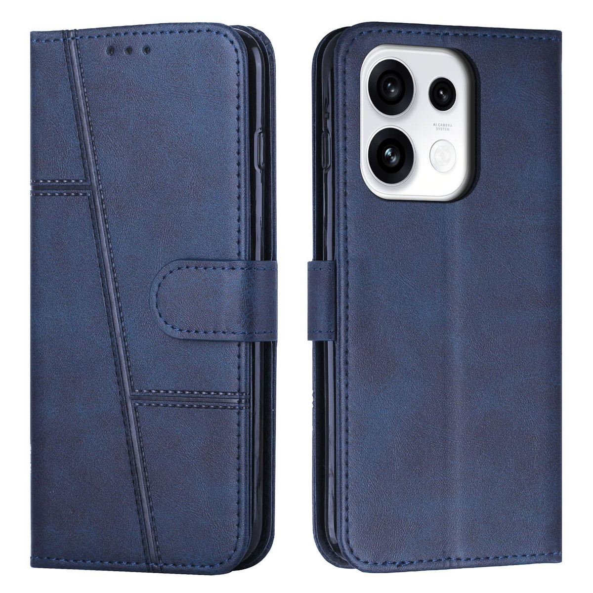 For OPPO Reno16 / Reno16 Pro 5G Global Stitching Calf Texture Buckle Leather Phone Case - Blue - EDA005933327D