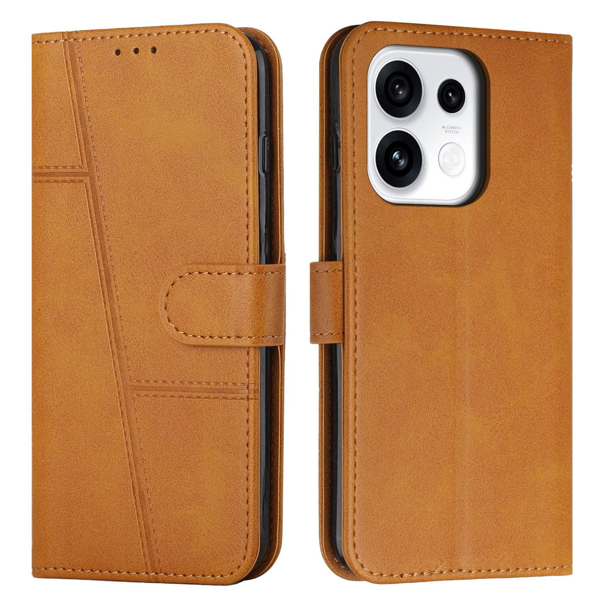 For OPPO Reno16 / Reno16 Pro 5G Global Stitching Calf Texture Buckle Leather Phone Case - Yellow - EDA005933327F