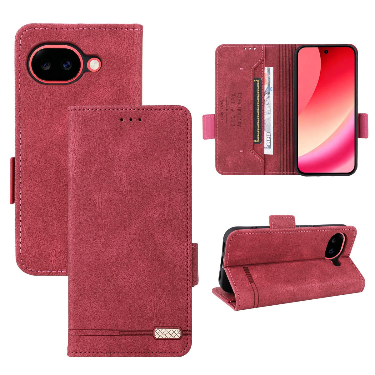 For Google Pixel 11a Magnetic Clasp Leather Phone Case - Red - EDA005944007E