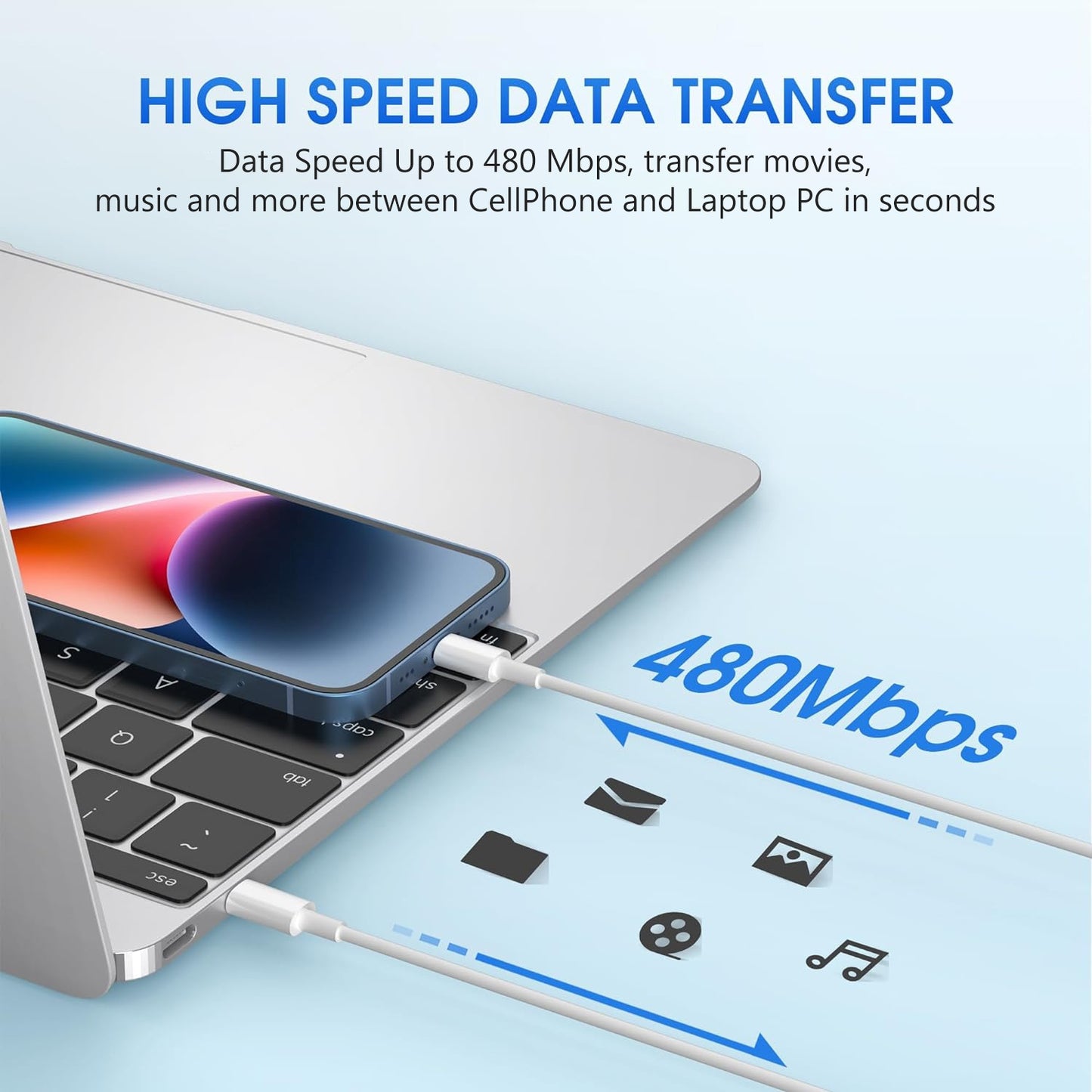 Type-C to 8 Pin Fast Charging Data Cable, Length: 1m