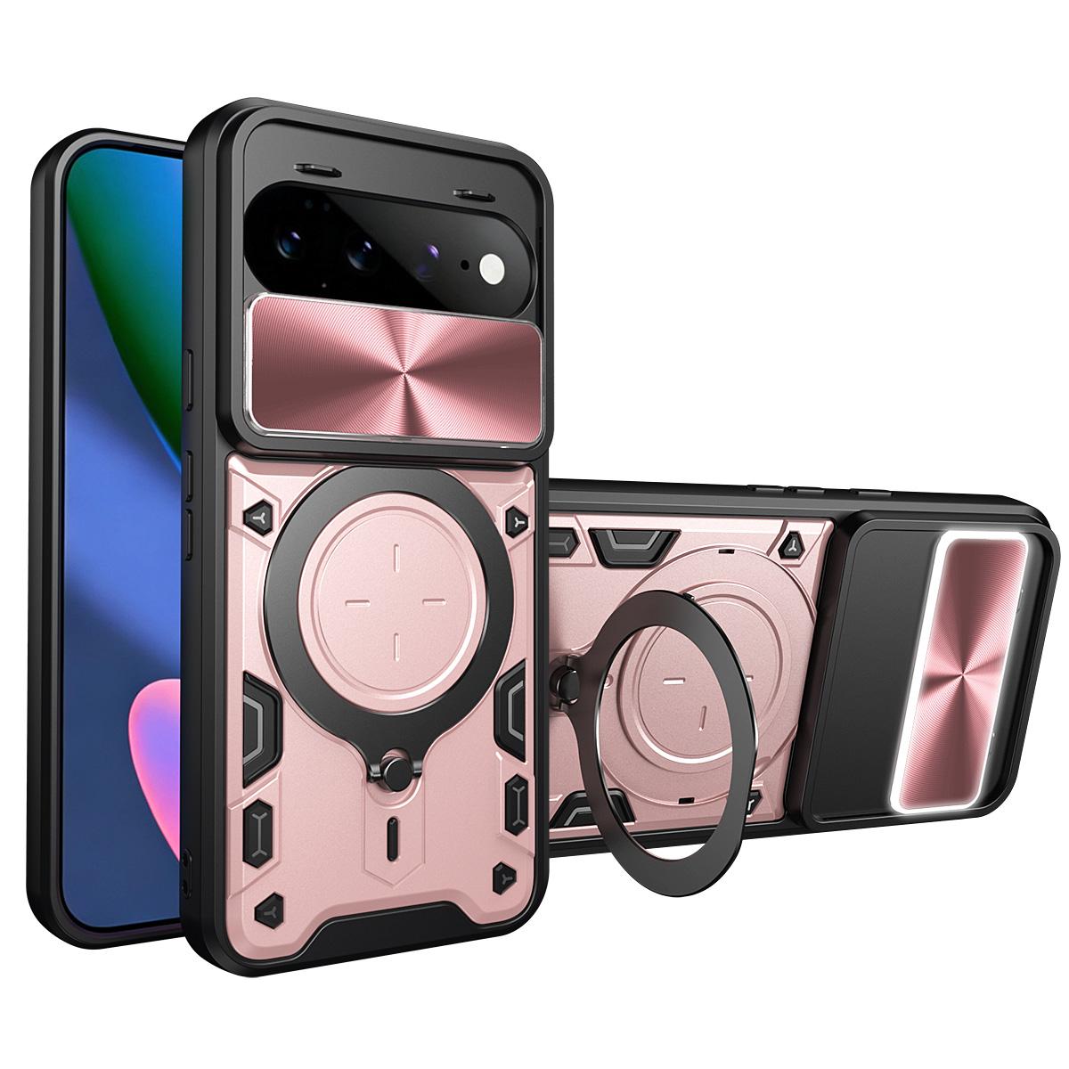 For Google Pixel 11 Pro XL CD Texture Sliding Camshield Magnetic Holder Phone Case(Pink)