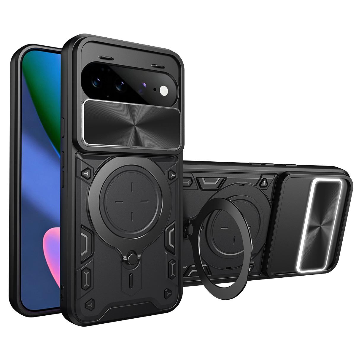 For Google Pixel 11 Pro XL CD Texture Sliding Camshield Magnetic Holder Phone Case(Black)