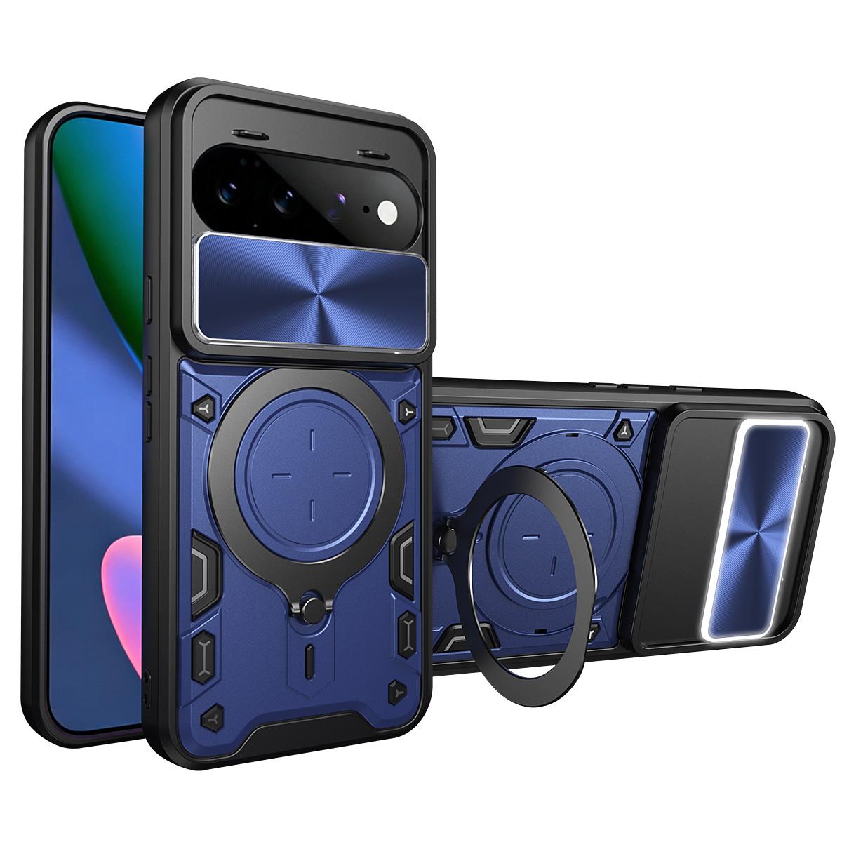 For Google Pixel 11 Pro XL CD Texture Sliding Camshield Magnetic Holder Phone Case(Blue)
