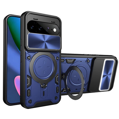 For Google Pixel 11 Pro XL CD Texture Sliding Camshield Magnetic Holder Phone Case(Blue)