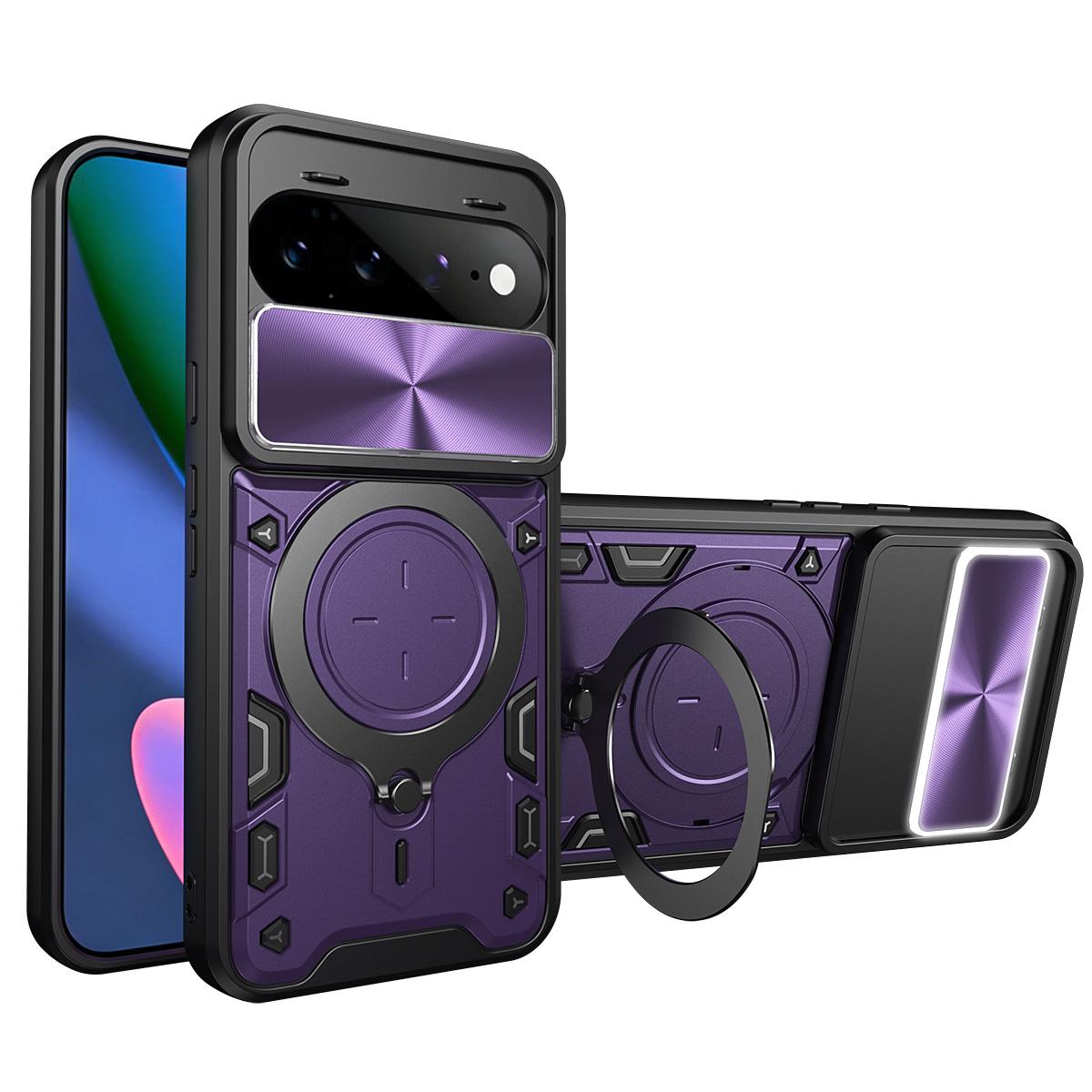 For Google Pixel 11 Pro XL CD Texture Sliding Camshield Magnetic Holder Phone Case(Purple)