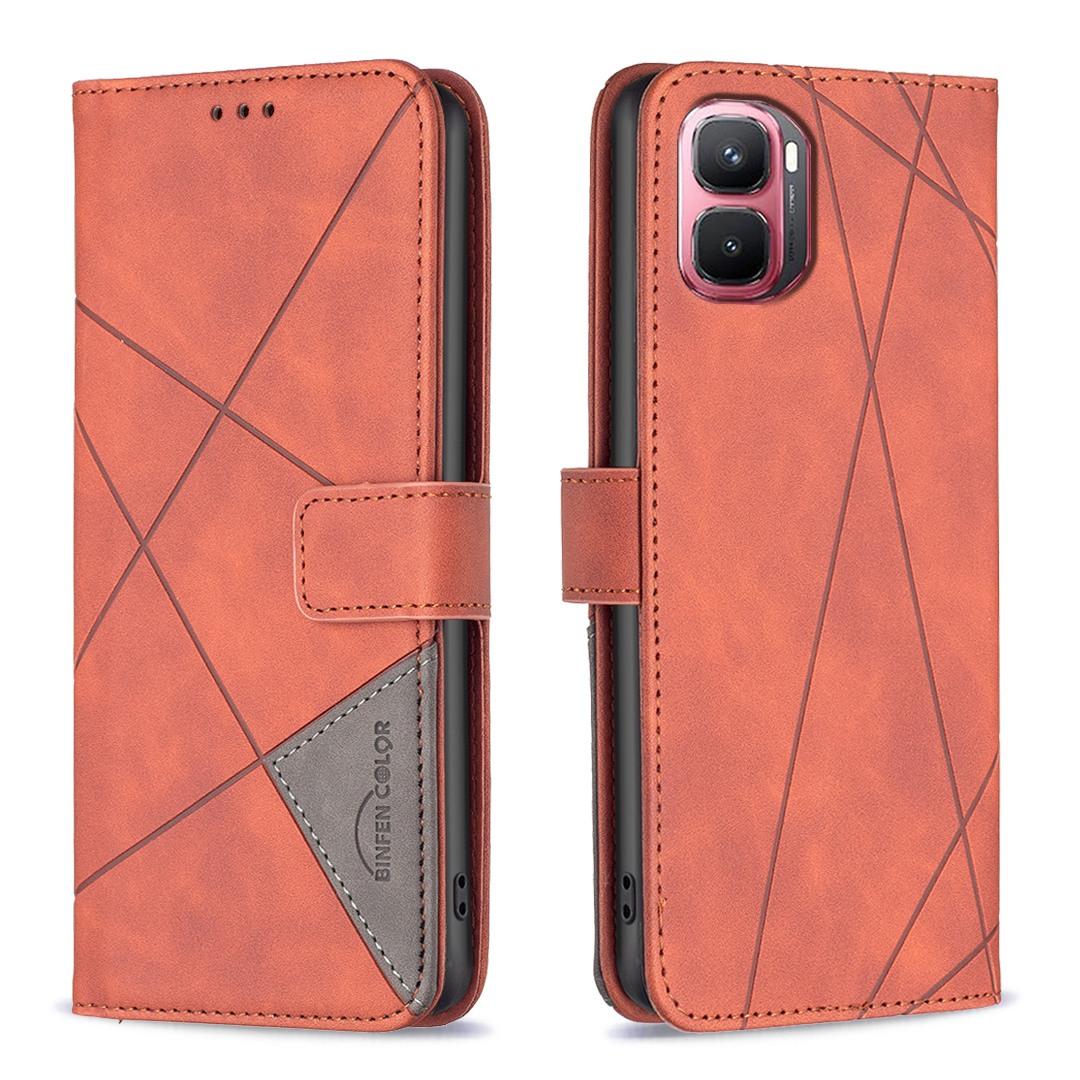 For Infinix GT 50 Pro 5G Magnetic Buckle Rhombus Texture Leather Phone Case - Brown - EDA005979227D