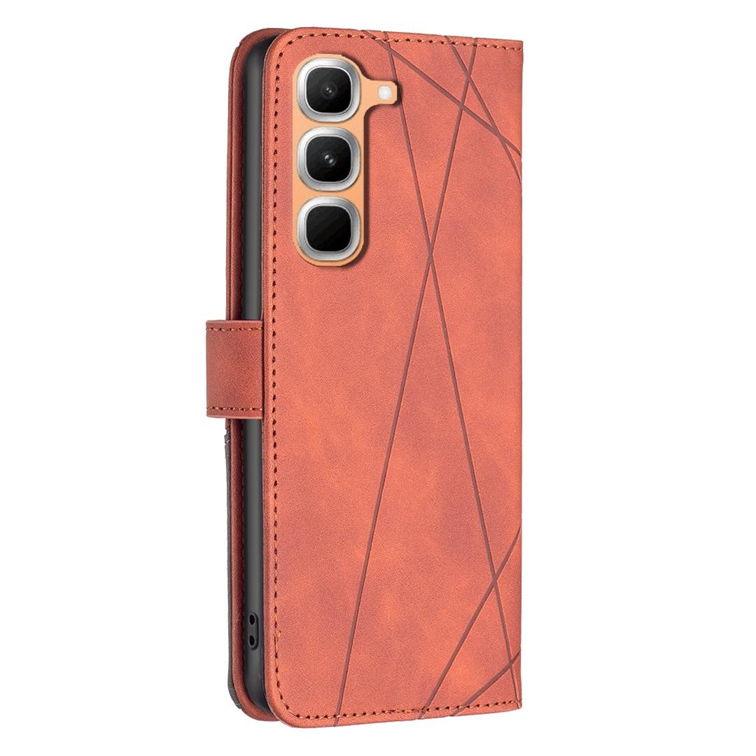 For Infinix Hot 70 Pro 5G Magnetic Buckle Rhombus Texture Leather Phone Case - Brown - EDA005979228D