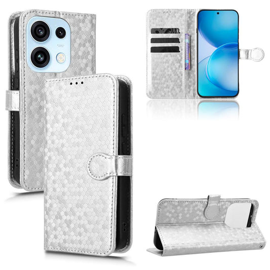 For OPPO Reno16 Pro 5G / Reno16 5G Global Honeycomb Dot Texture Leather Phone Case - Silver - EDA005980843E