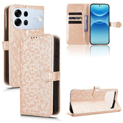 For OPPO A7 Pro Max Honeycomb Dot Texture Leather Phone Case - Gold - EDA005980844B