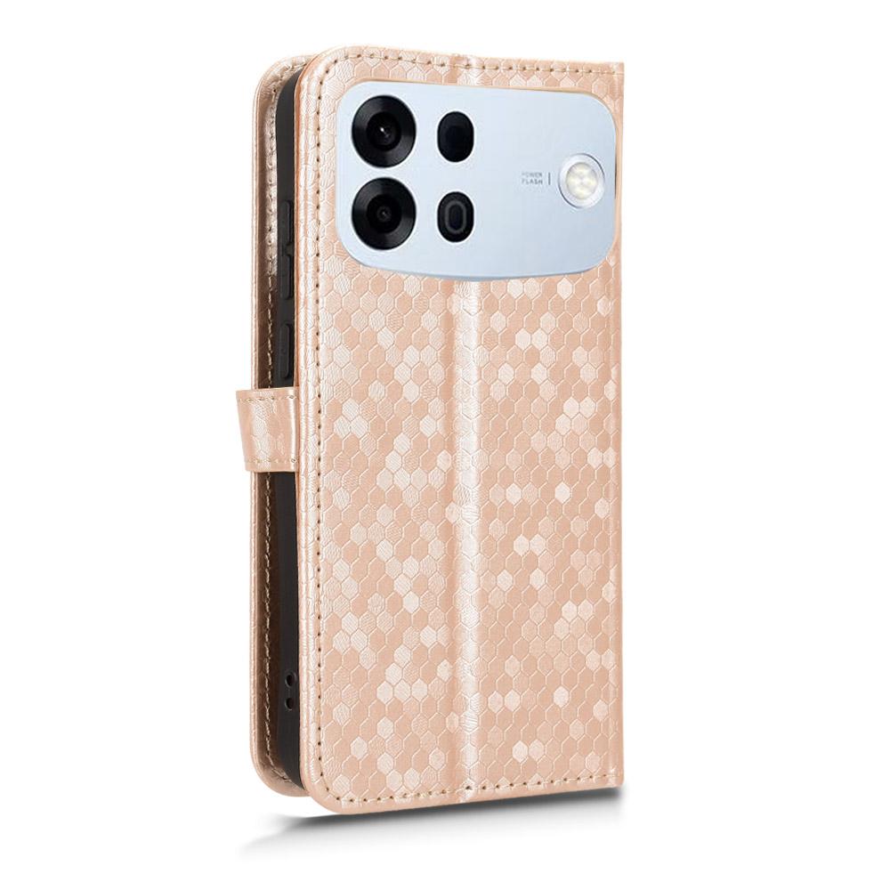 For OPPO A7 Pro Max Honeycomb Dot Texture Leather Phone Case - Gold - EDA005980844B