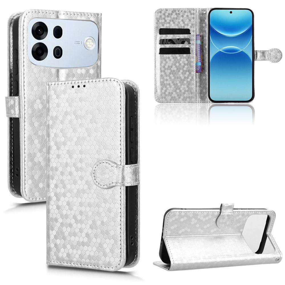 For OPPO A7 Pro Max Honeycomb Dot Texture Leather Phone Case - Silver - EDA005980844E