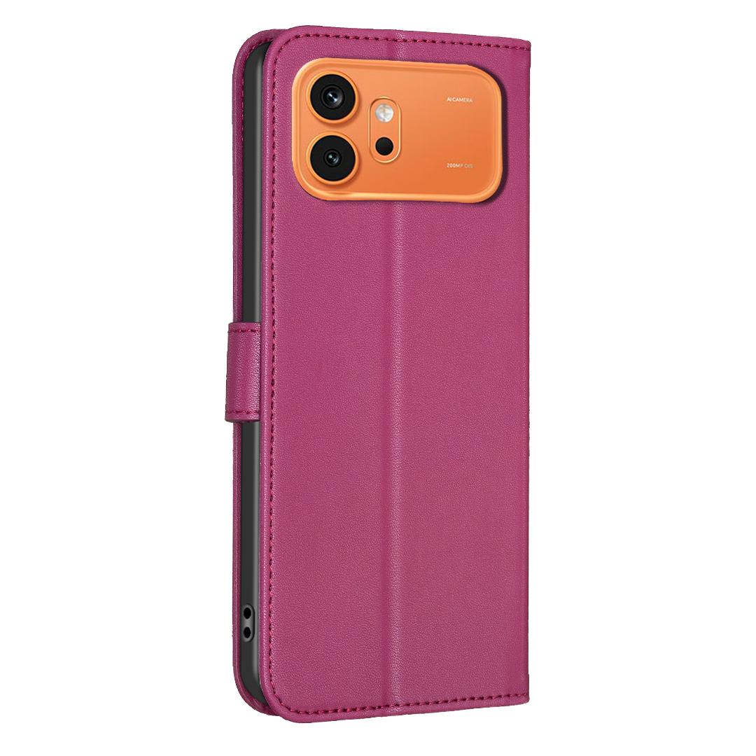 For Honor 600 Global Four-leaf Embossed Leather Phone Case - Rose Red - EDA005991912A