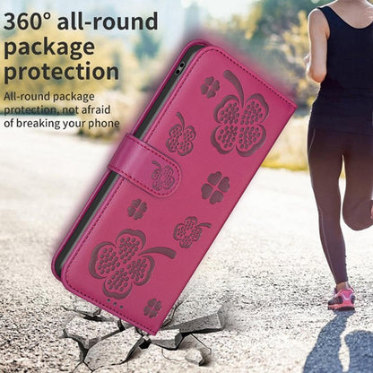 For Honor 600 Global Four-leaf Embossed Leather Phone Case - Rose Red - EDA005991912A