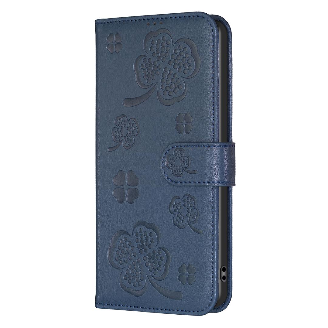 For Honor 600 Global Four-leaf Embossed Leather Phone Case - Blue - EDA005991912B